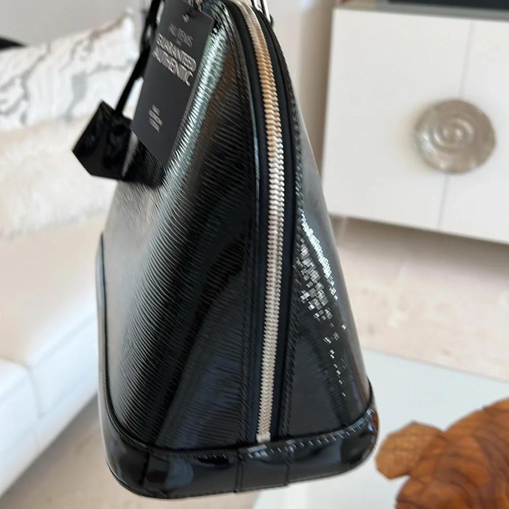 authentic $2850 Louis Vuitton Epi Electric Alma PM Satchel black patent leather